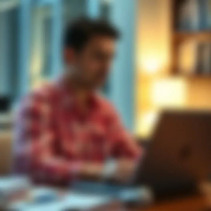 Analyzing Lottery Statistics A thoughtful individual analyzing lottery statistics on a laptop