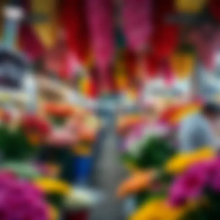 A vibrant flower market showcasing colorful blooms