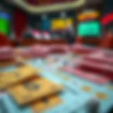 Colorful lottery tickets spread out on a table