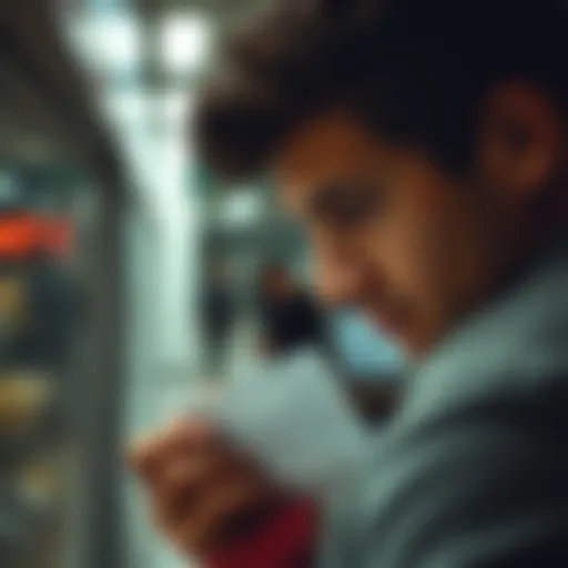 A contemplative figure staring at a lottery ticket, reflecting on fate and fortune.