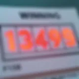 A digital lottery ticket with winning numbers highlighted