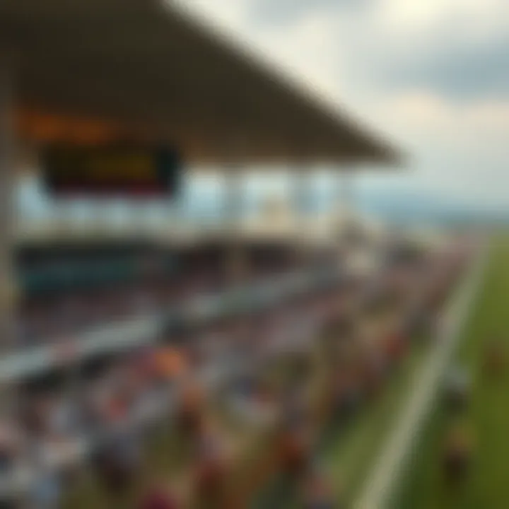 Aerial view of a bustling racecourse